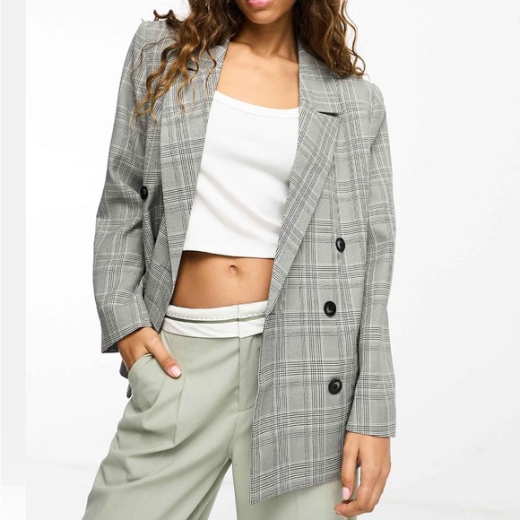ASOS Design Oversized Boxy Blazer in Mono Plaid (BRAND NEW; NWT) - Picture 7 of 9